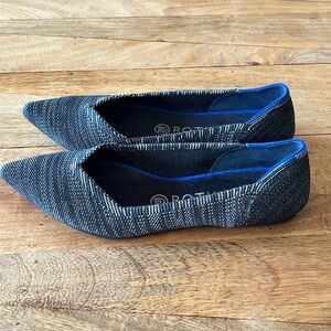 WOMENS ROTHY’S THE POINT POINTY BALLET FLATS BLACK & WHITE 7.5